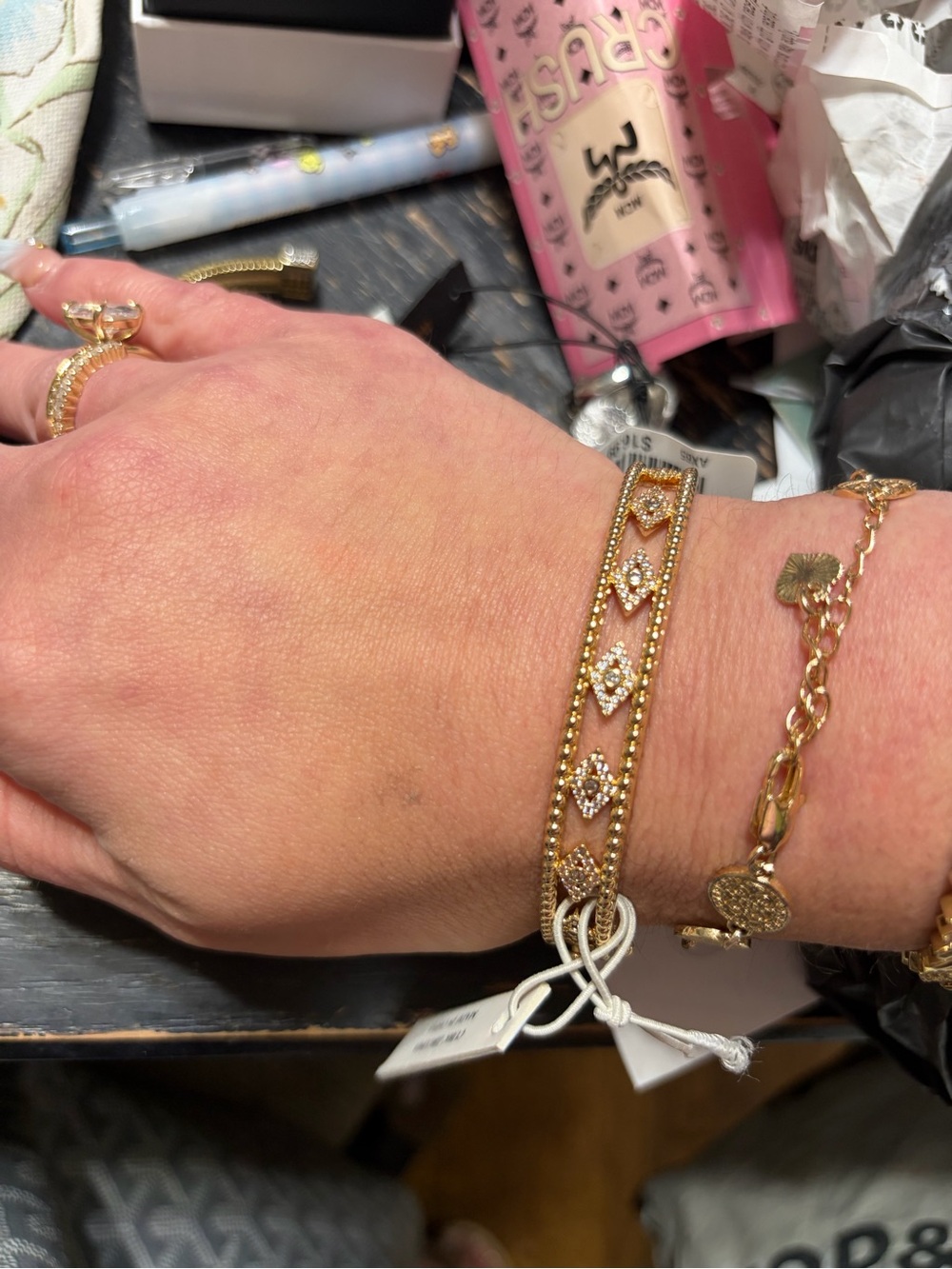 Gold Crystal Evil Eye Link Bracelet - Women Jewelry